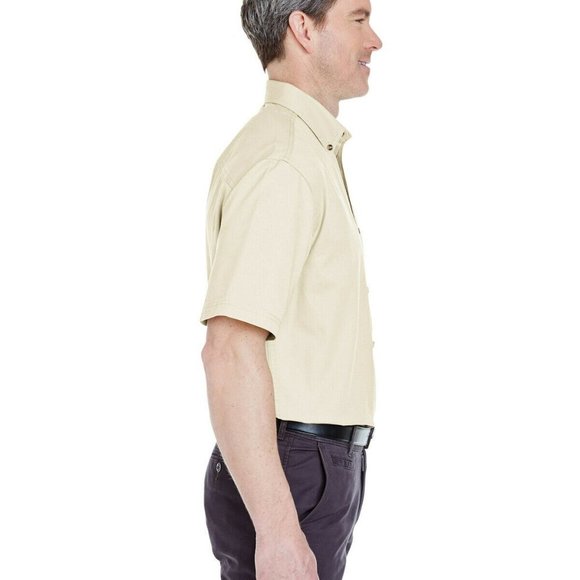 Men's Short-Sleeve Twill Shirt With Pocket- 4XL (Natural) - Picture 2 of 3